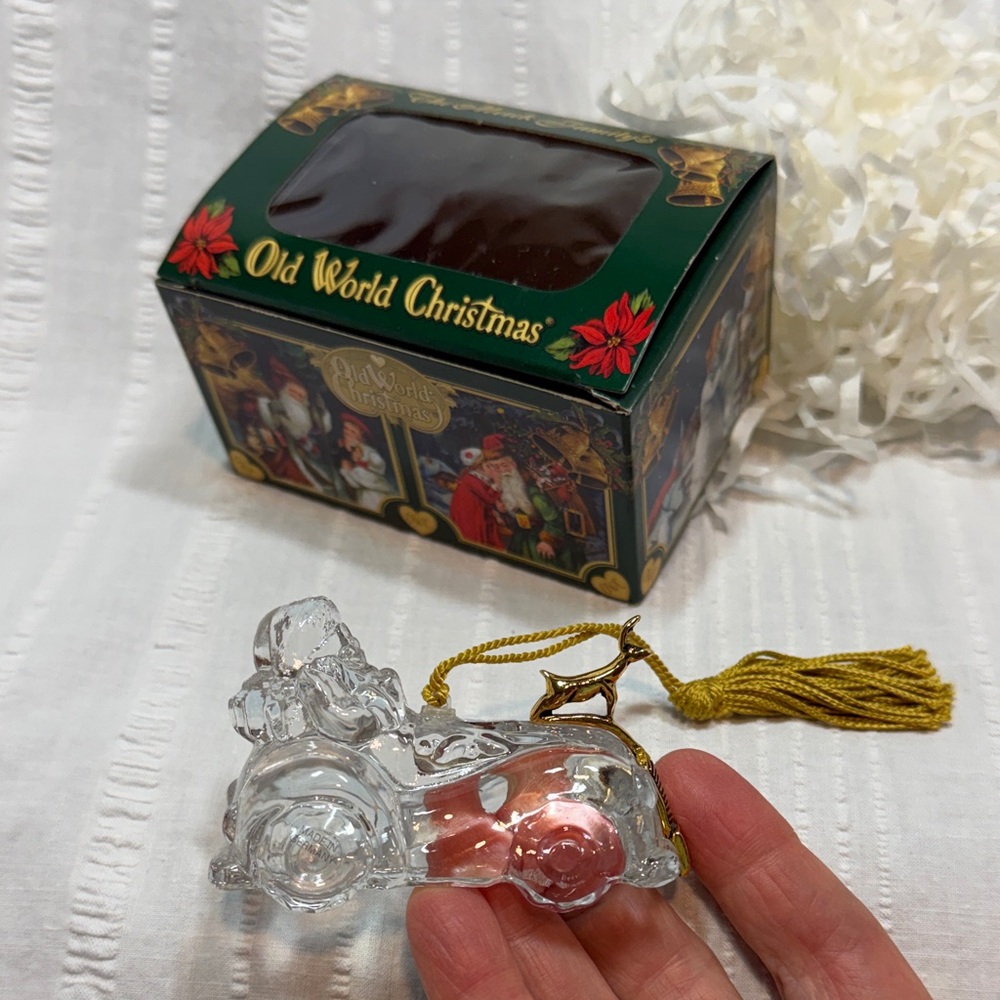 NWT Old World Christmas Blown Glass Tree Ornament Santa in Muscle Car Corvette